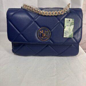 Badgley Mischka Navy Blue quilted diamond pattern  top handle or shoulder bag